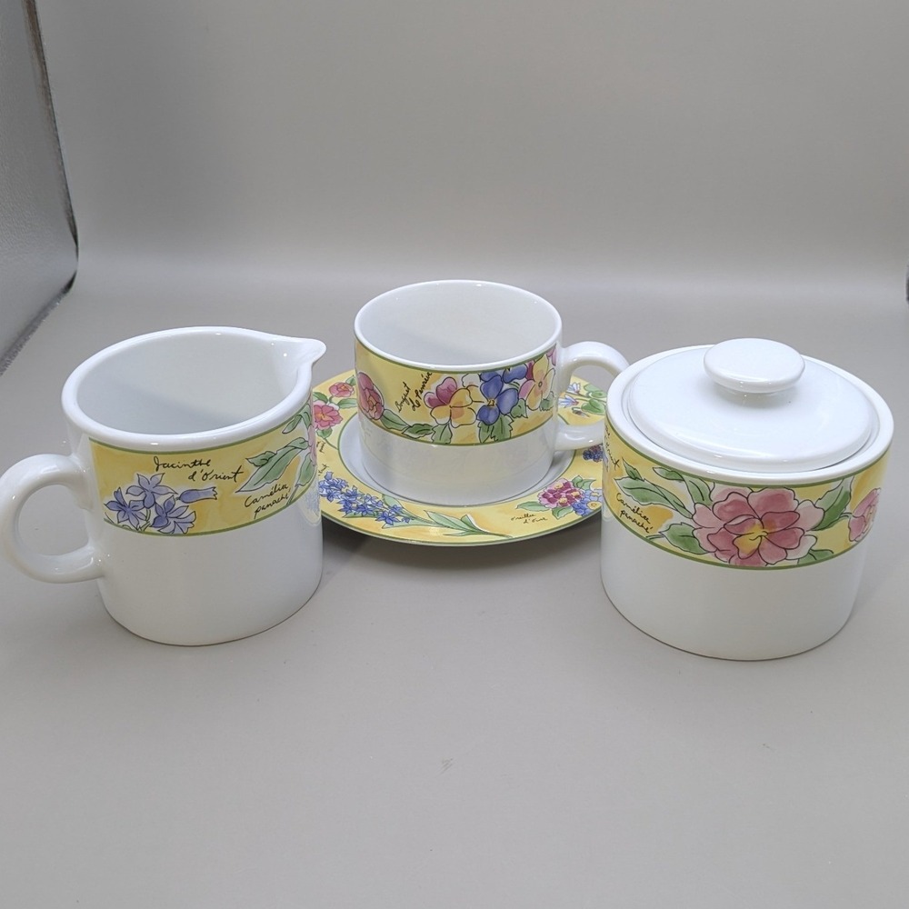 VTG Sakura Creme Brulee Sue Zipkin Stoneware 11 Piece Tea Set Sugar Creamer 1995